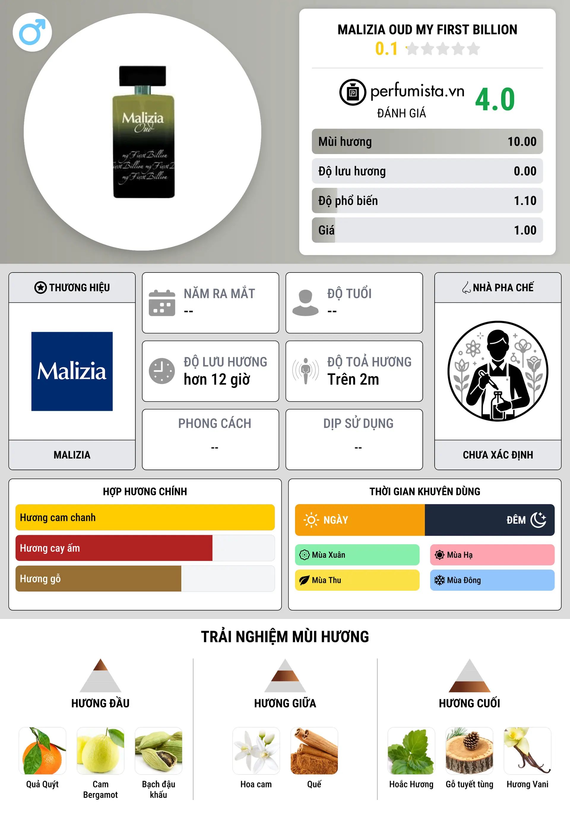 Thông tin chi tiết Malizia Oud My First Billion