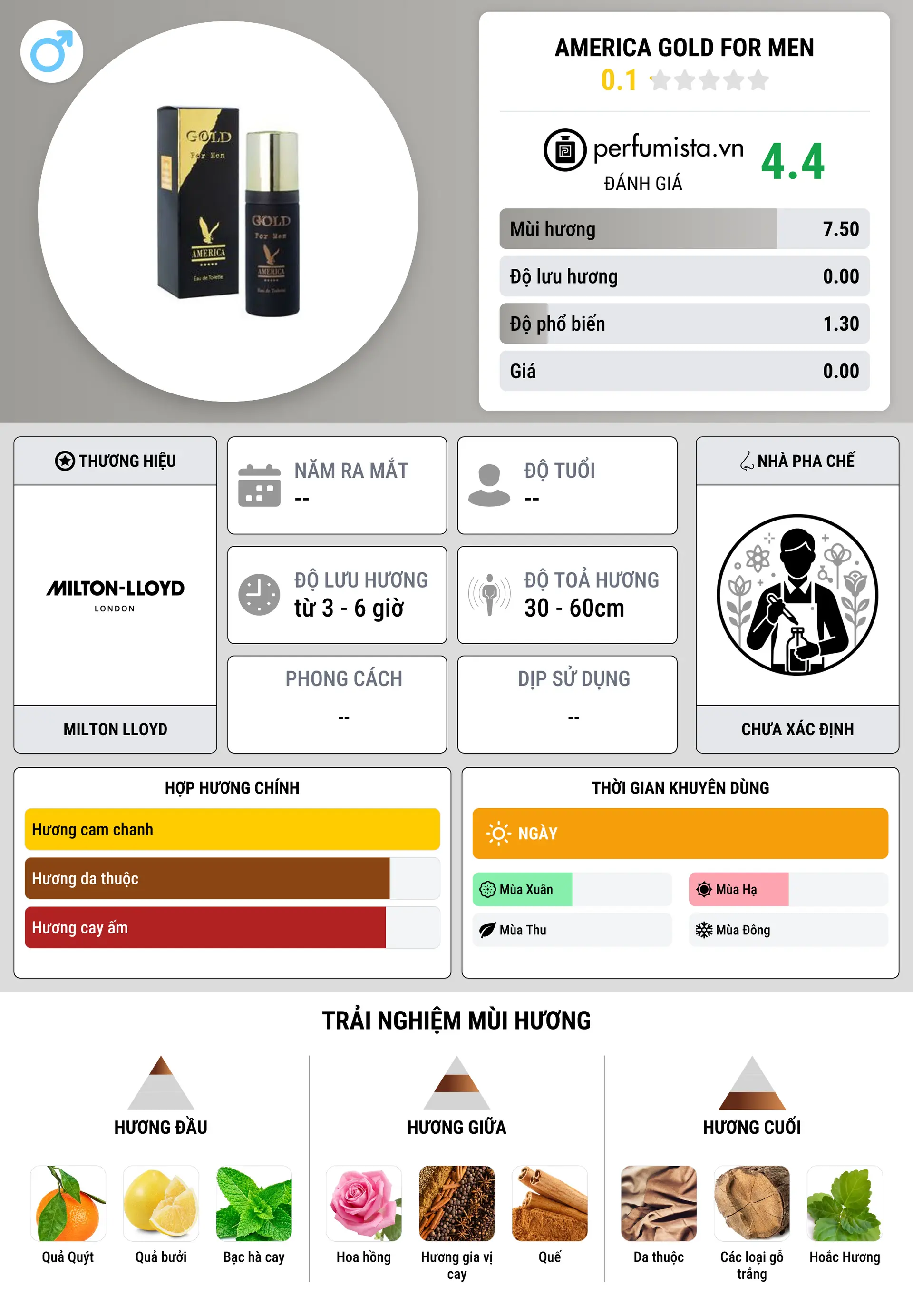 Thông tin chi tiết America Gold For Men