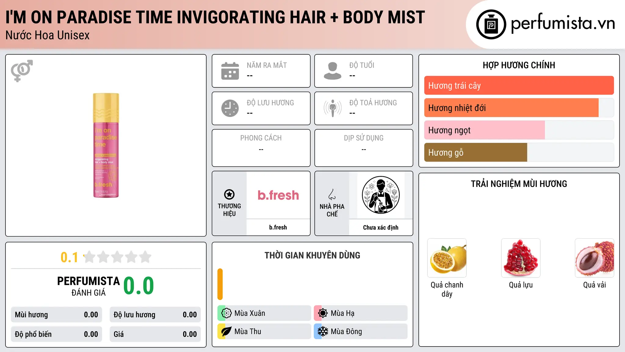 Thông tin chi tiết i'm on paradise time invigorating hair + body mist
