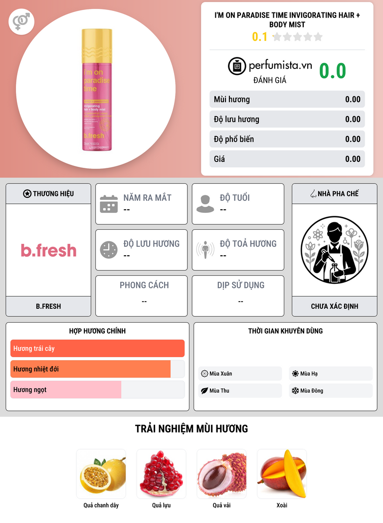 Thông tin chi tiết i'm on paradise time invigorating hair + body mist