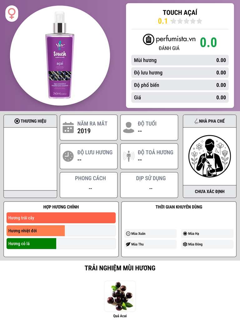 Thông tin chi tiết Touch Açaí